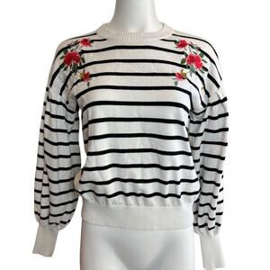 BLUE LEMON Floral Embroidery Drop Puff Sleeve Knit Sweater S